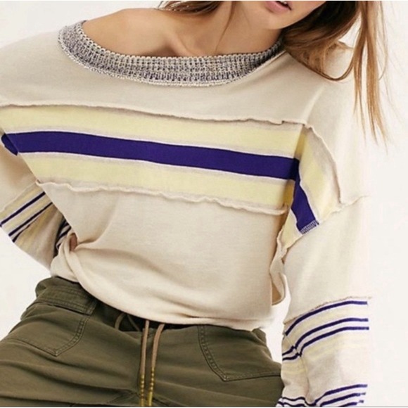 We The Free Ziggy Retro Crop‎ Stripe Long Sleeve Tee Size Med - Picture 2 of 13